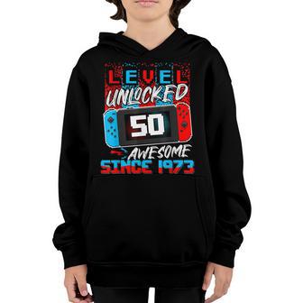 Level 50 Unlocked Awesome 1973 Video Game 50Th Birthday Boys Youth Hoodie - Thegiftio UK