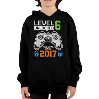 Level 6 Unlocked Awesome Since 2017 6 Year Gamer Birthday V2 Youth Hoodie - Thegiftio UK