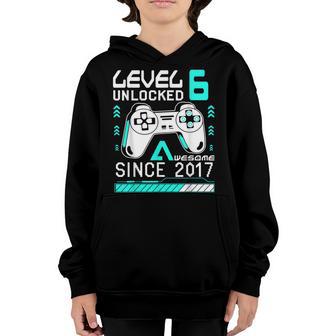 Level 6 Unlocked Awesome Since 2017 6 Year Gamer Birthday V3 Youth Hoodie - Thegiftio UK