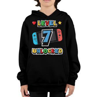 Level 7 Unlocked 7Th Birthday Kids Video Game 7 Years Old Youth Hoodie | Mazezy
