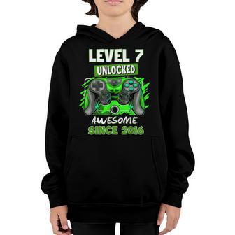 Level 7 Unlocked Awesome 2016 Video Game 7Th Birthday Boy Youth Hoodie - Thegiftio UK