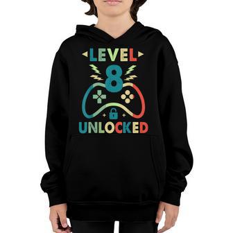Level 8 Unlocked Funny Video Gamer 8Th Birthday Gift Youth Hoodie - Thegiftio UK