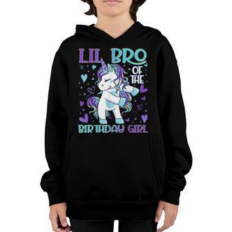 Lil Bro Of The Birthday Girl Flossing Unicorn Little Brother Youth Hoodie - Thegiftio UK