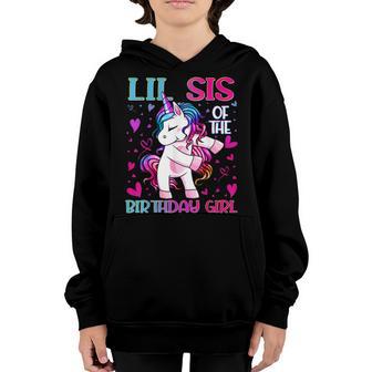 Lil Sis Of The Birthday Girl Flossing Unicorn Little Sister Youth Hoodie - Thegiftio UK