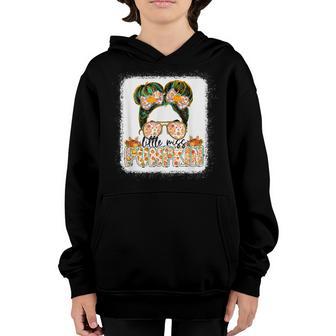 Little Miss Pumpkin Messy Bun Girl Fall Thanksgiving Youth Hoodie - Thegiftio UK