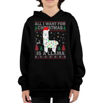 Llama Christmas Lights Funny Men Kids Llama Christmas Youth Hoodie - Thegiftio UK