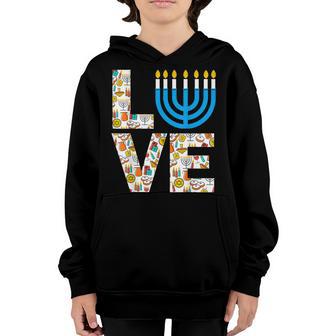 Love Hanukkah Menorah Jewish Pajama Funny For Men Women Kids V2 Youth Hoodie - Thegiftio UK