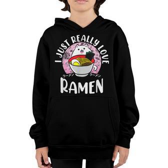 Love Ramen Cat Lover Japanese Noodles Kawaii Anime Gift Girl Youth Hoodie - Thegiftio UK