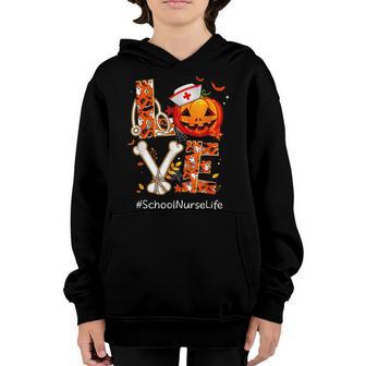 Love School Nurse Life Halloween Pumpkin Stethoscope Gift Youth Hoodie - Thegiftio UK