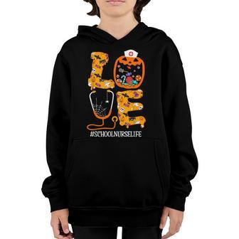 Love School Nurse Pumpkin Leopard Halloween Thanksgiving Youth Hoodie - Thegiftio UK