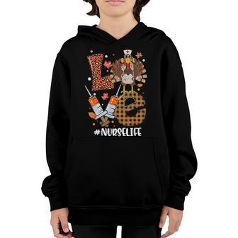Love Turkey Nurse Life Leopard Thanksgiving Fall Women Girls Youth Hoodie - Thegiftio UK