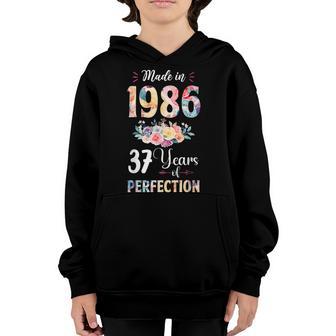Made In 1986 Floral 37 Year Old 37Th Birthday Gift For Girls Youth Hoodie - Thegiftio UK