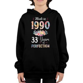 Made In 1990 Floral 33 Year Old 33Th Birthday Gift For Girls Youth Hoodie - Thegiftio UK