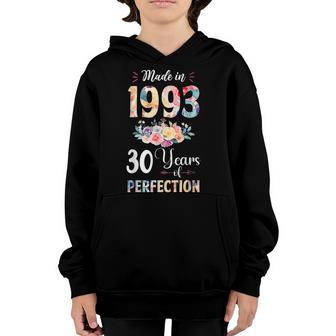Made In 1993 Floral 30 Year Old 30Th Birthday Gift For Girls Youth Hoodie - Thegiftio UK