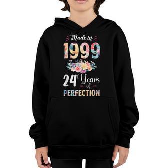 Made In 1999 Floral 24 Year Old 24Th Birthday Gift For Girls Youth Hoodie - Thegiftio UK