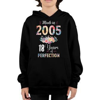 Made In 2005 Floral 18 Year Old 18Th Birthday Gift For Girls Youth Hoodie - Thegiftio UK