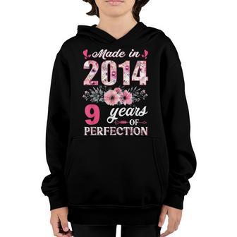 Made In 2014 Floral 9 Year Old 9Th Birthday Girls Women Youth Hoodie - Thegiftio UK