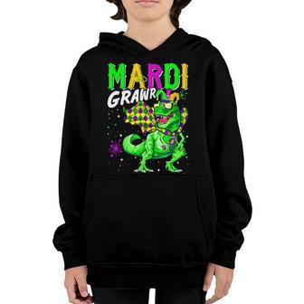 Mardi Gras Boys Kids T Rex Dinosaurs Mardi Grawr Bead Youth Hoodie - Seseable