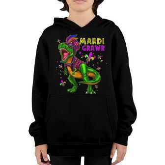 Mardi Grawr T Rex Dinosaur Jester Hat Mardi Beads Boys Kids Youth Hoodie - Seseable