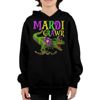 Mardi Grawr T Rex Dinosaur Mardi Gras Bead Costume Boys Kids Youth Hoodie - Seseable