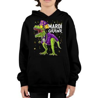 Mardi Grawr T Rex Dinosaur Mardi Gras Bead Costume Kids Youth Hoodie - Seseable