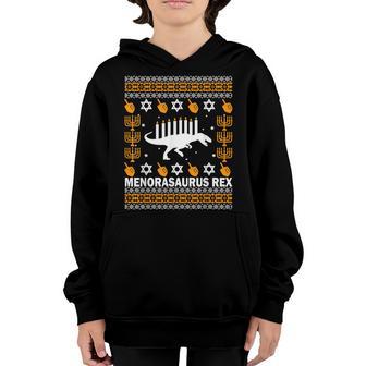 Menorasaurus Rex Dinosaur T Rex Hanukkah Gifts For Boys Kids V2 Youth Hoodie - Thegiftio UK