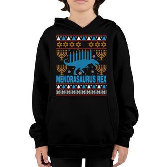 Menorasaurus Rex Dinosaur T Rex Hanukkah Ugly Gifts Boys Kid Youth Hoodie - Thegiftio UK