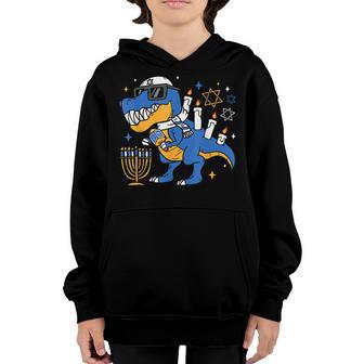 Menorasaurus Rex Funny T Rex Dinosaur Hanukkah Dino Kids Youth Hoodie - Thegiftio UK