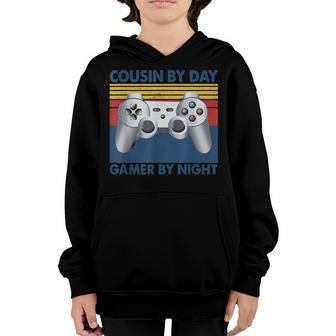 Mens Cousin By Day Gamer By Night Vintage Fathers Day Gift Youth Hoodie - Thegiftio UK