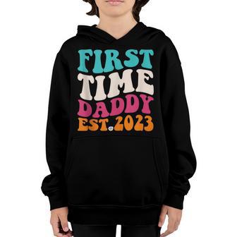 Mens First Time Daddy New Dad Est 2023 Fathers Day Dad Baby Kids Youth Hoodie - Thegiftio UK
