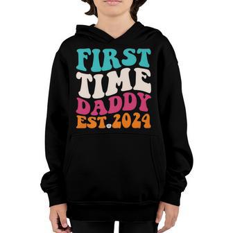 Mens First Time Daddy New Dad Est 2024 Fathers Day Dad Baby Kids Youth Hoodie - Thegiftio UK