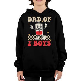 Mens Hippie Face Battery Dad Of 2 Boys Retro Groovy Fathers Day Youth Hoodie - Thegiftio UK