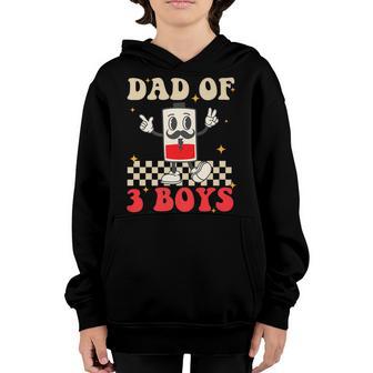 Mens Hippie Face Battery Dad Of 3 Boys Retro Groovy Fathers Day Youth Hoodie - Thegiftio UK