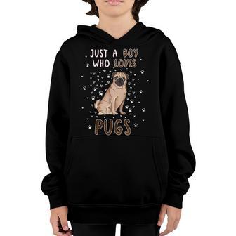 Mens Just A Boy Who Loves Pugs Funny Pug Lover Quote Pug Owner Youth Hoodie - Thegiftio UK