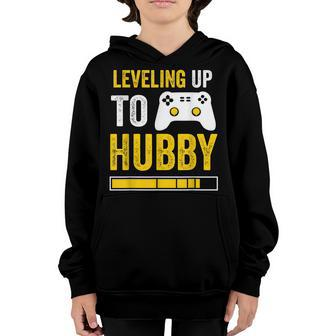 Mens Leveling Up To Hubby Husband Gamer Engagement Youth Hoodie - Seseable