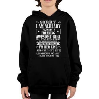 Mens Sorry I Am Already Taken By A Freaking Awesome Girl V2 Youth Hoodie - Thegiftio UK