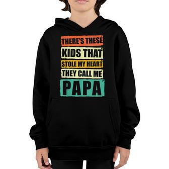 Mens Theres This Kids They Call Me Papa Fathers Day Vintage Dad Youth Hoodie - Thegiftio UK