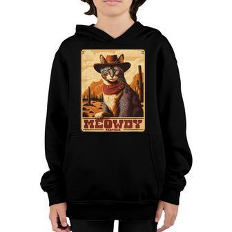 Meowdy Funny Country Music Cat Cowboy Hat Wanted Poster Youth Hoodie - Thegiftio UK