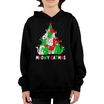 Meowy Catmas Cat Christmas Tree Xmas Girls Boys Funny Santa Youth Hoodie - Thegiftio UK