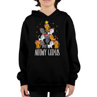 Meowy Catmas Cat Christmas Tree Xmas Women Girls Youth Hoodie - Thegiftio UK