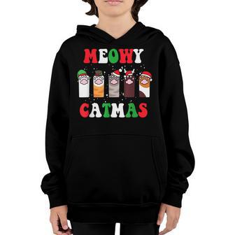 Meowy Catmas Christmas Paw Prints Cat Xmas Retro Women Kids Youth Hoodie - Thegiftio UK