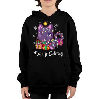 Meowy Catmas Funny Christmas Cat Kitten Kid Girl Women Youth Hoodie - Thegiftio UK
