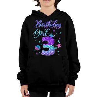 Mermaid Birthday Girl 3 Year Old Its My 3Rd Birthday Mermaid Youth Hoodie - Thegiftio UK