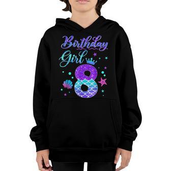 Mermaid Birthday Girl 8 Year Old Its My 8Th Birthday Mermaid V2 Youth Hoodie - Thegiftio UK
