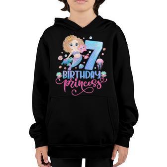 Mermaid Birthday Princess 7 Year Old Girl 7Th Bday Mermaid Youth Hoodie - Thegiftio UK