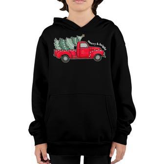 Merry And Bright Christmas Tree Red Truck Women Girls Kids Youth Hoodie - Thegiftio UK
