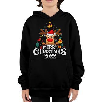 Merry Christmas 2022 Reindeer Santa Hat Family Kids Boy Girl Youth Hoodie - Thegiftio UK