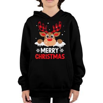 Merry Christmas Buffalo Plaid Reindeer Xmas Pajama Boy Girl Youth Hoodie - Thegiftio UK