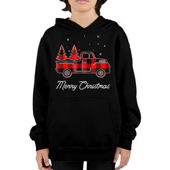 Merry Christmas Buffalo Truck Tree Red Plaid Men Women Kids V4 Youth Hoodie - Thegiftio UK
