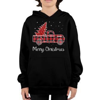 Merry Christmas Buffalo Truck Tree Red Plaid Men Women Kids Youth Hoodie - Thegiftio UK